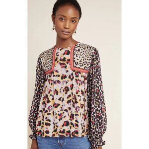 Bl^nk Blank London Joelle Leopard Peasant Blouse Small Multicolor Bohemian